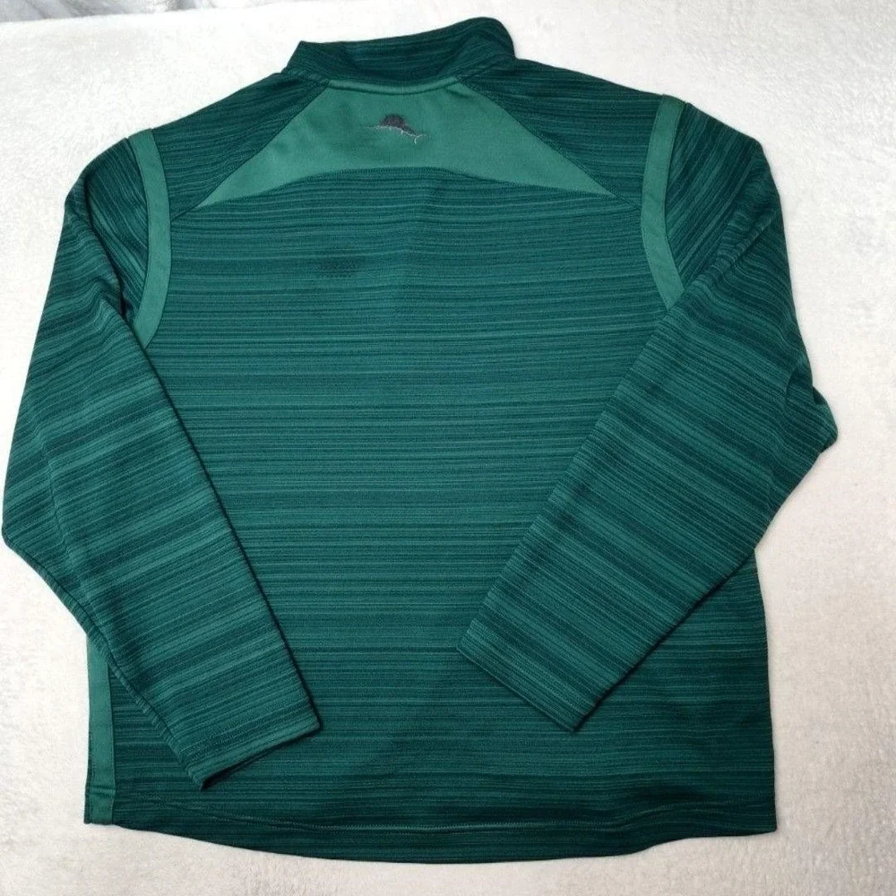 Tommy Bahama Pullover Mens L Green IslandZone 1/4 Zip Mock Neck Striped Golf